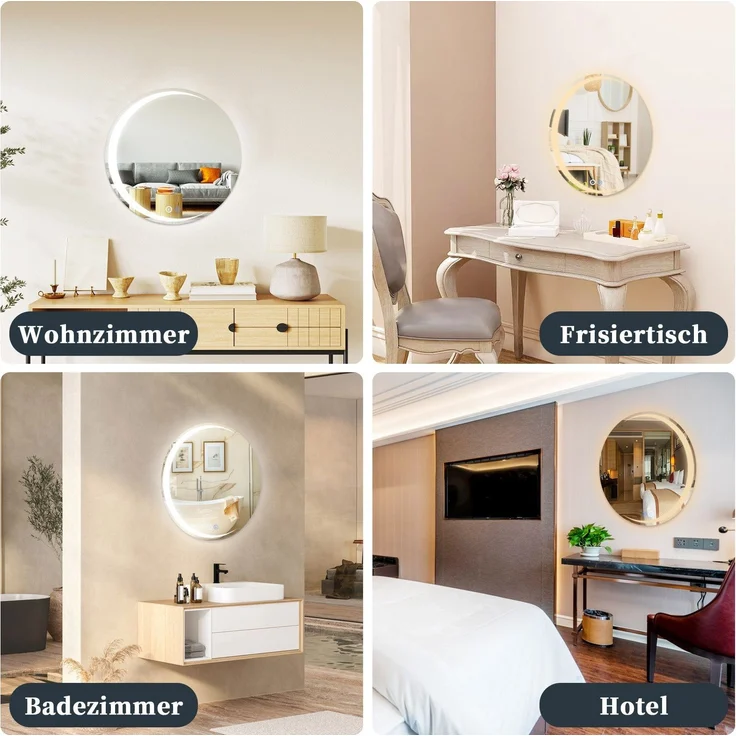ZMH Runder Badezimmerspiegel mit Beleuchtung – 70 cm runder Wandspiegel LED IP44 runder Badezimmerspiegel mit Touch-Schalter und Antibeschlagfunktion – Bild 8