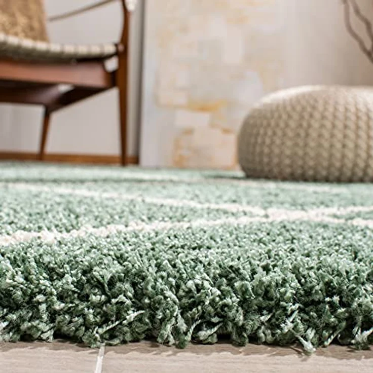 SAFAVIEH Zottelig Teppich für Wohnzimmer, Esszimmer, Schlafzimmer - Hudson Shag Collection, Hoher Flor, Elfenbein und Schieferblau, 91 X 152 cm – Bild 4