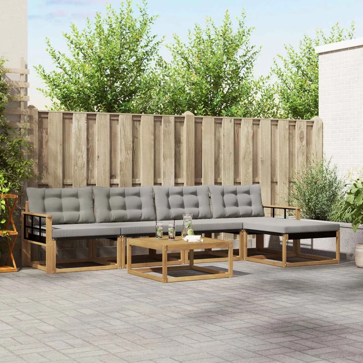 vidaXL Outdoor-Sofagarnitur 6 stk. 4-Sitzer Weiß und Hellgrau 3388617 – Bild 1