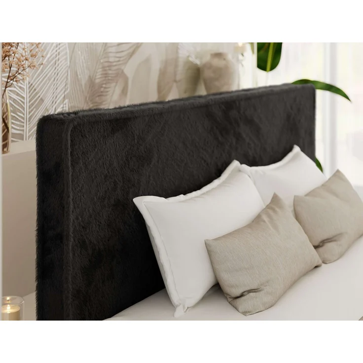 Design Polsterbett LUMARO CLASSIC 180x200 cm mit Lattenrost & 12cm hohen Füßen, Doppelbett mit Kopfteil, Konfigurierbar, Pocket Matratze - Schwarz Plüsch - VIRE LUX – Bild 3