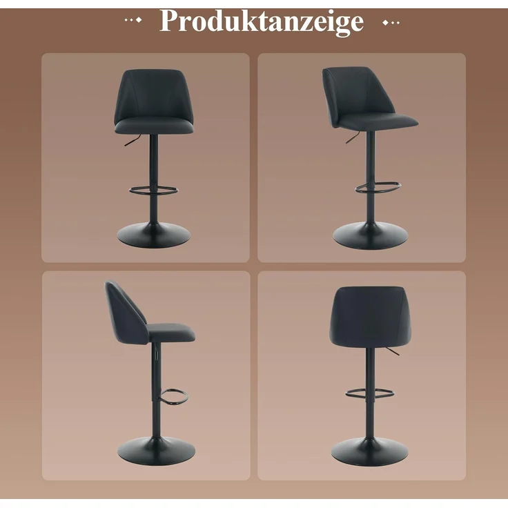 COLAMY 360° Drehbarer Höhenverstellbarer Barhocker 2er Set, Moderne Kücheninsel Barstühle mit Rückenlehne, PU-Kunstleder Barstühle mit Fußstütze – Geeignet für Küche, Bar, Esszimmer, Büro, Schwarz – Bild 8