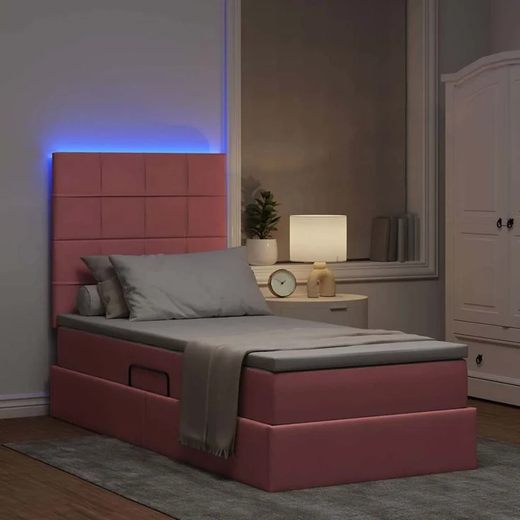 vidaXL LED-Speicherbett mit Matratze Rosa 90 x 190 cm Samt 3372638 – Bild 4