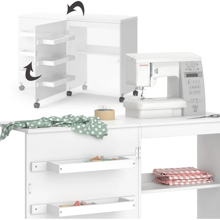 Nähtisch Carmen Weiß 118 x 77.5 cm mit 3 Regalen Vicco – Bild 6