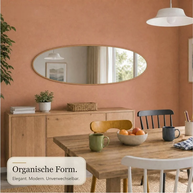 Kubus Wandspiegel Mina Organischer Design-Spiegel Aluminium Holzoptik 60x150 cm, gehärtetes Spiegelglas, rückseitige Sicherheitsfolie – Bild 4