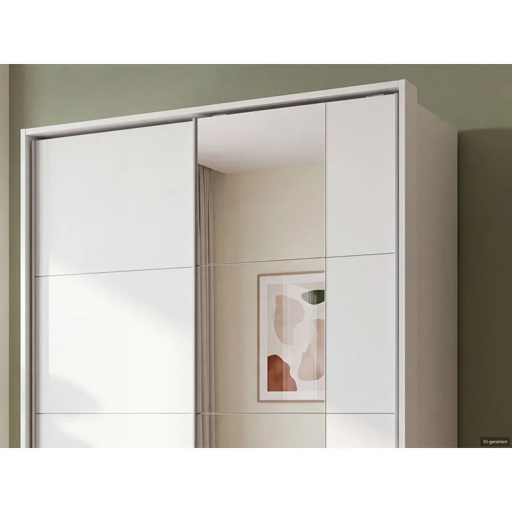 Schwebetürenschrank 2tg Kleiderschrank 138cm Weiß Schublade Spiegel Passepartout – Bild 5