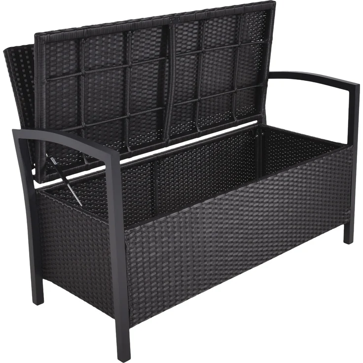 Parkbank VIVI mit Ablagefach - 117cm Breit, Kunststoff, Schwarz | Gartenbank Wetterfest Terrassenbank Sitzbank Outdoor – Bild 2