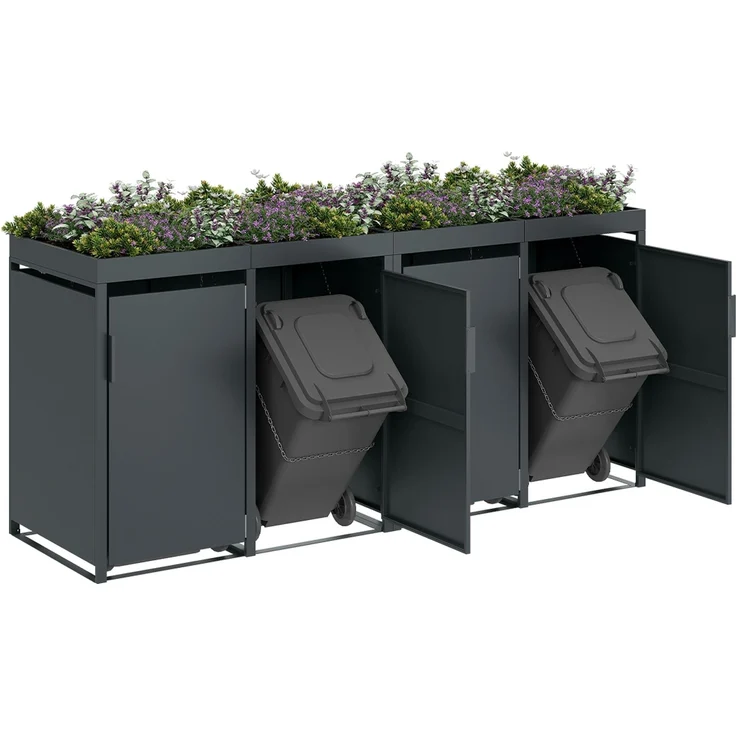 STEELSØN 'Thoria' Mülltonnenbox 4er je 240 Liter, anthrazit, Mülltonnenverkleidung aus Stahl, wetterfest, 125x80x268 cm, Müllbox mit Pflanzendach für 4 Tonnen – Bild 12