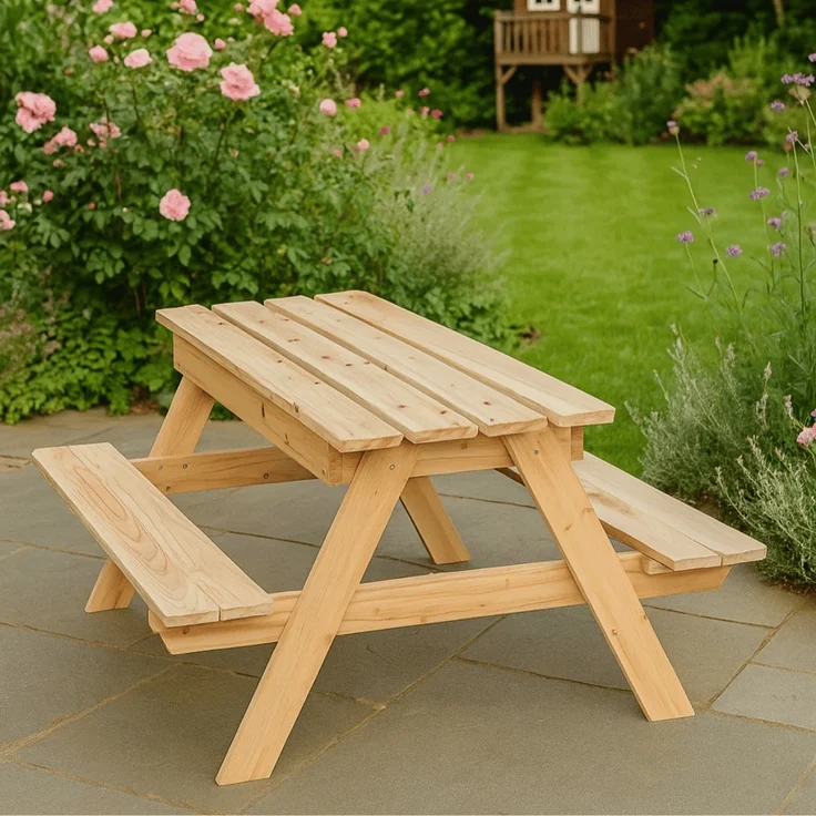 Kinder Picknicktisch KLEIS - 100cm, Massives Tannenholz, Extra Stauraum | Kindersitzgruppe Picknickbank Sitzgruppe Aussen Bank Sitzbank Gartenbank – Bild 7