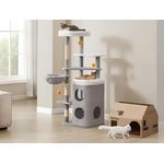 Feandrea Kratzbaum, 152 cm hoch, mehrstöckiger Katzenbaum mit 2 großen Höhlen, 1 Liegemulde, 3 Kratzstämmen, 3 Plattformen, Katzenkratzbaum, Taubengrau