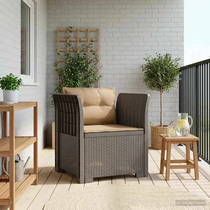 vidaXL 1-Sitzer Sessel mit Kissen Rattan-Look PP Hellgrau 8011882 – Bild 1