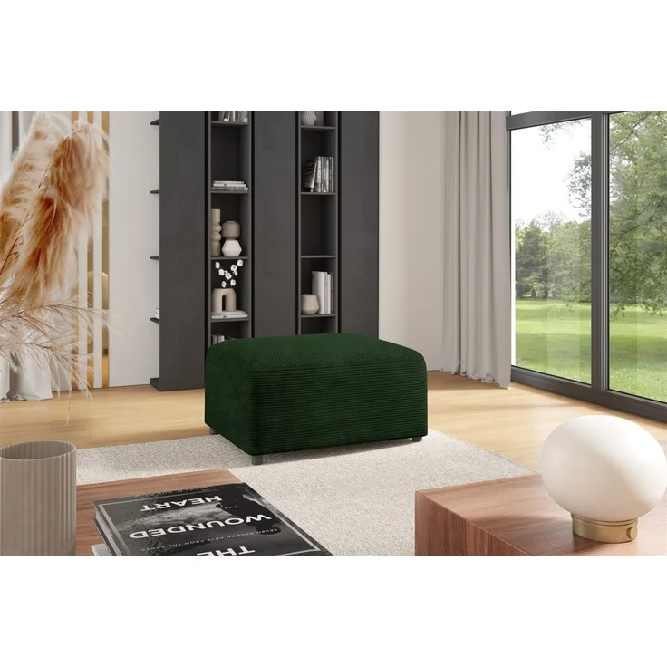 Polsterhocker Designerhocker Hocker MEGAN in Stoff Poso Dunkelgrün – Bild 1