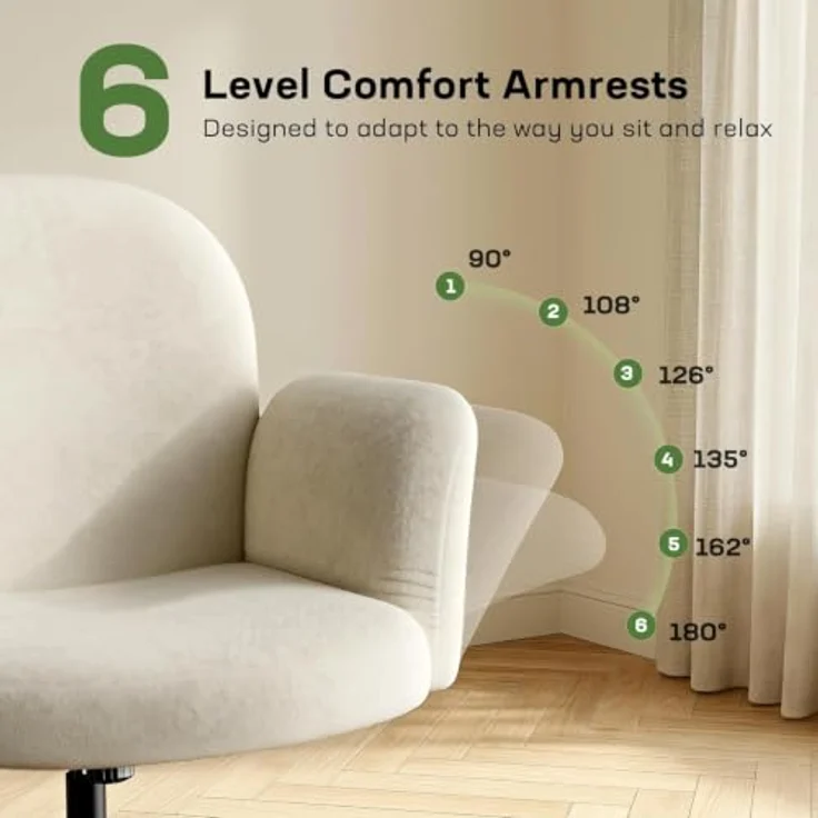 Marsail Schminktisch Stuhl,verstellbaren 180° Armlehnen &105° Rückenlehne | bis 150kg Höhenverstellbar 360° Drehfunktion, weicher Chenille-Stoff, Extra breiter Sitz für Schneidersitz, 2 PCS – Bild 3