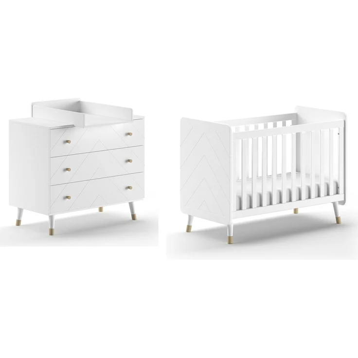 BILLY Babyzimmer-Set, best. aus Kommode, Wickelaufsatz, Babybett 60x120 cm u. Kleiderschrank 2-trg, MDF Satin Weiß lackiert – Bild 8