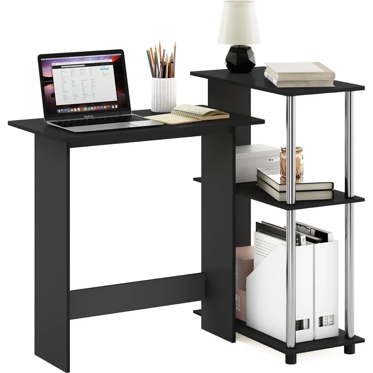 Furinno Abbott Eck-Computertisch mit Bücherregal, Americano, Edelstahlrohre – Bild 1