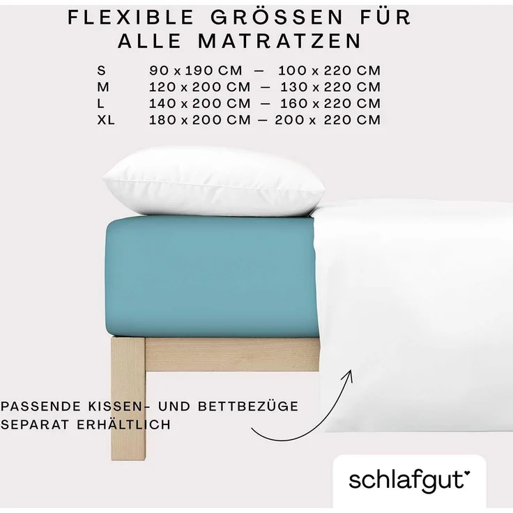 Schlafgut Spannbettlaken Premium, Gummizug: rundum, (1 Stück), Mako-Zwirn-Jersey, Petrol Mid, XL 180x200 cm - 200x220 cm – Bild 4