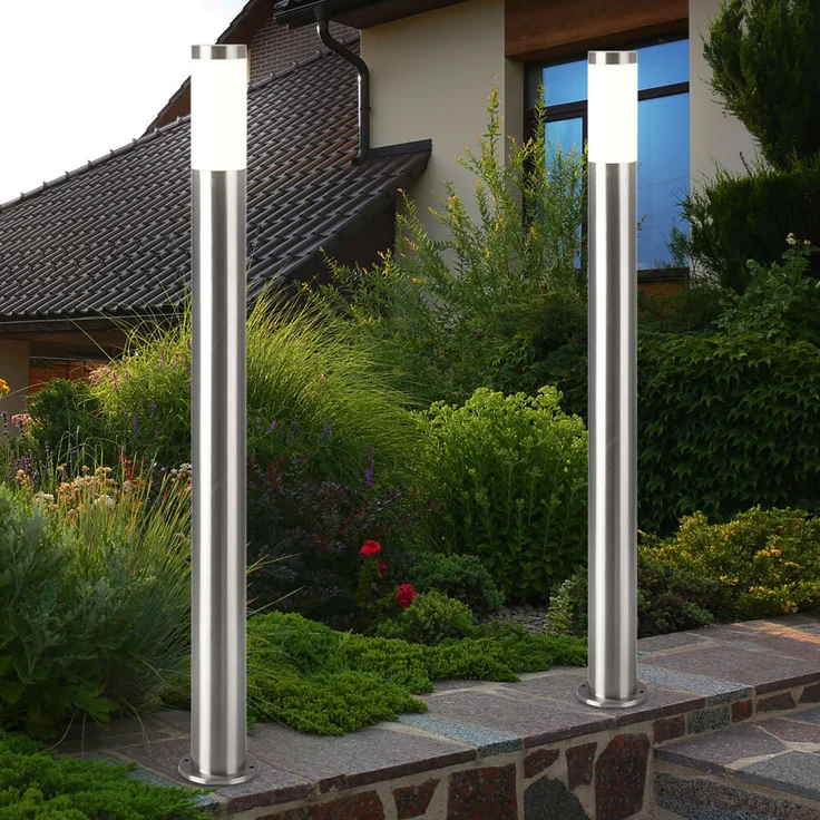 2x Stehleuchte, Edelstahl, silber, IP44, Höhe 110 cm – Bild 2