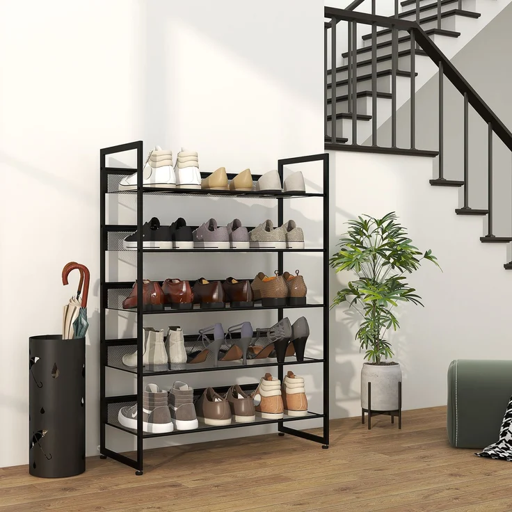 HOMCOM Schuhregal, Stahl, Schwarz, 72L x 30B x 102H cm – Bild 2