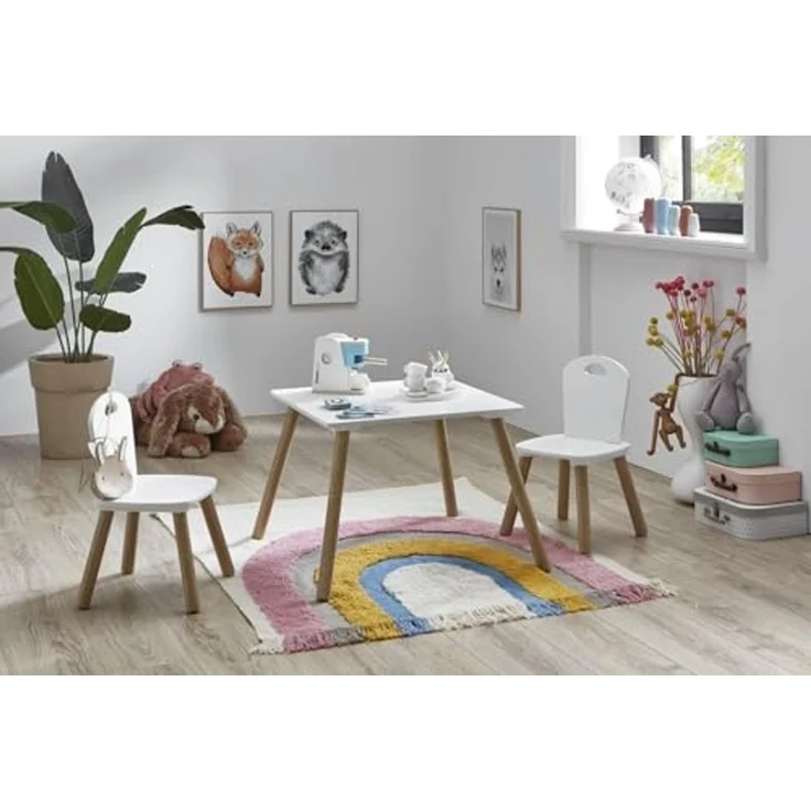 Kindermöbel 3er Set (B/H/T: 55x43x55 cm) in Weiß und Pinie Nachbildung – Bild 5
