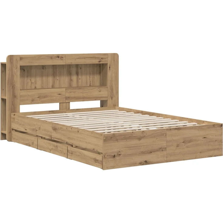vidaXL Bettgestell mit Stauraum und Kopfteil Artisan-Eiche 3445818 – Bild 3