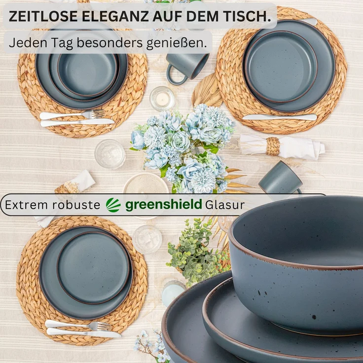 SÄNGER Steingut Geschirrset Bombay Graphit 24 teilig für 6 Personen – Bild 3