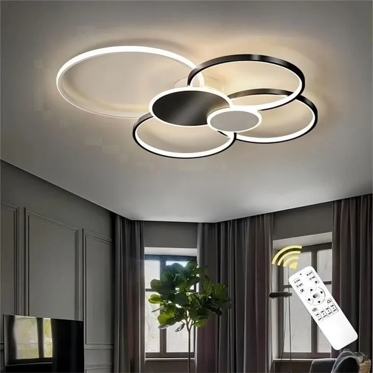 DELIPOP – LED – Deckenleuchte – Weiß & Schwarz – 72 W – Fernbedienung – Ø 80 cm – 6 Ringe – Schwarzweiß – 45x45x12cm