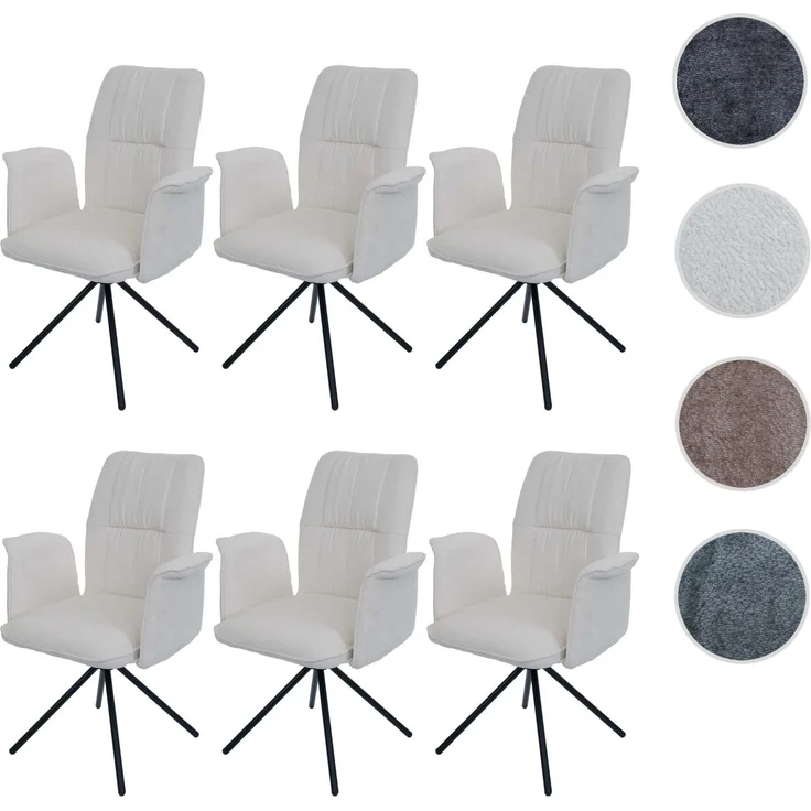 6er-Set Esszimmerstuhl HWC-N99, drehbar Armlehne Auto-Return, Stoff/Textil Chenille (340g/m²) ~ creme – Bild 10