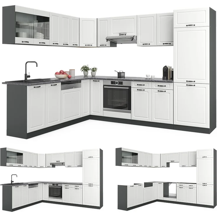 Eckküche R-Line Weiß Landhaus/Anthrazit 287 x 227 cm, AP Marmor Vicco – Bild 6