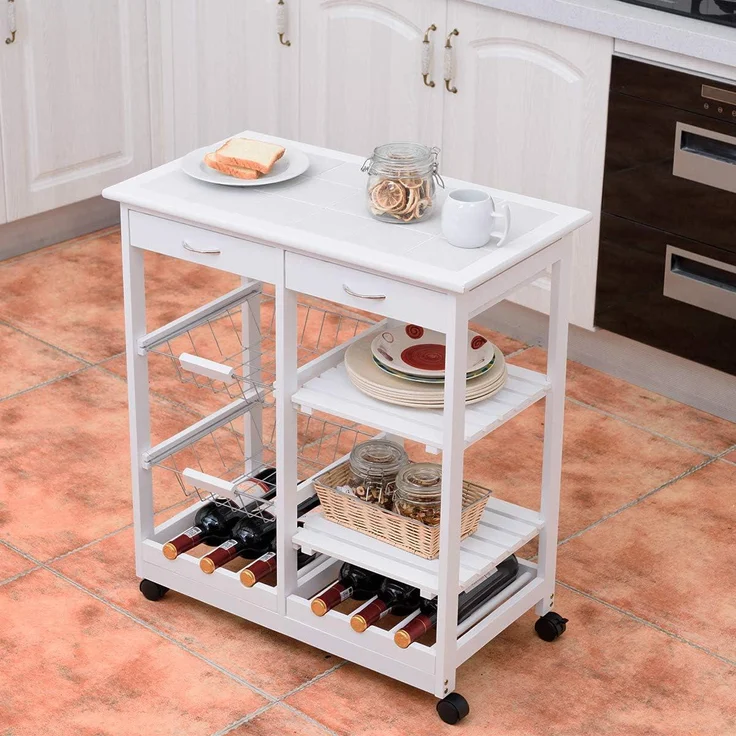 COSTWAY Kuechenwagen Servierwagen Trolley Beistellwagen Kuechenregal Rollwagen Holz Farbwahl – Bild 5