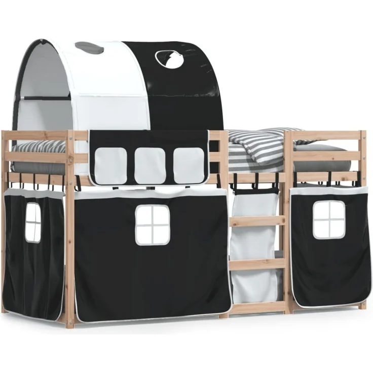 vidaXL Etagenbett mit Vorhängen Weiß Schwarz 90x200 cm Kiefernholz 3283982 – Bild 1