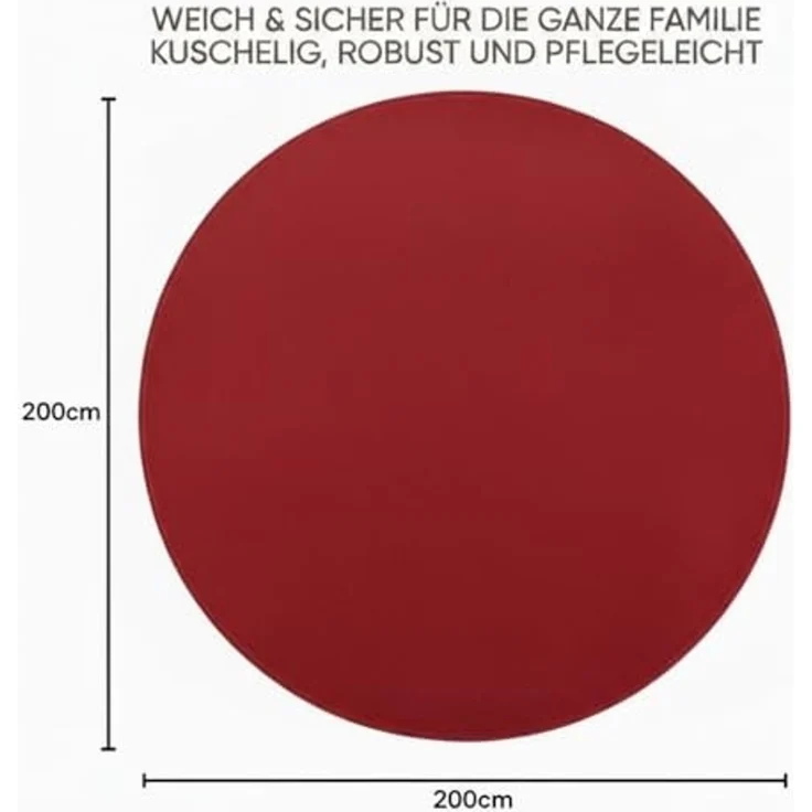 Jimri Moderner Teppich Wohnzimmer – Weich, Strapazierfähig & Pflegeleicht – Einfarbig Rot, Rund & Rechteckig – Hochwertige Verarbeitung – Oeko-TEX Zertifiziert – Rot, Rund 200 cm – Bild 2