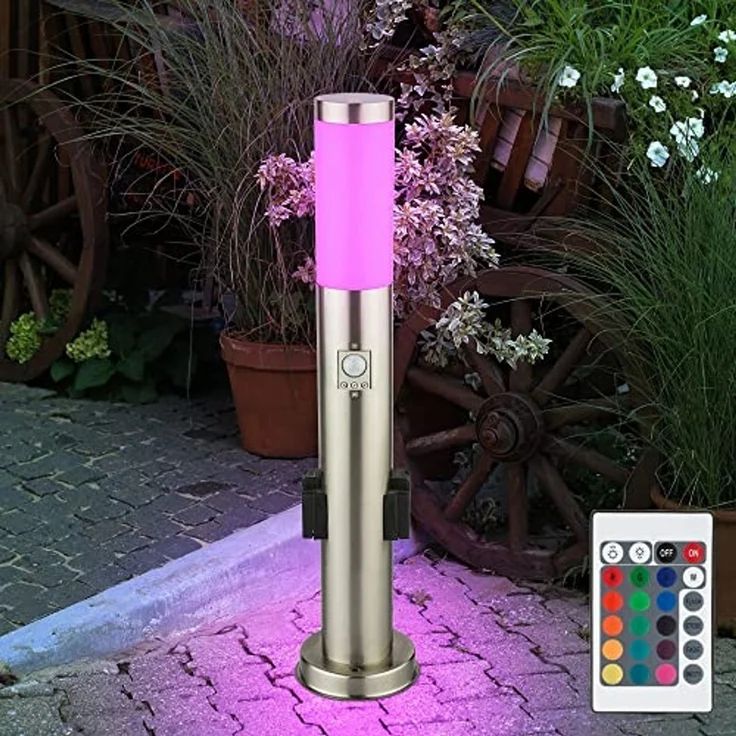 RGB LED Stehleuchte, Bewegungsmelder, 2 Steckdosen, H 60 cm – Bild 3