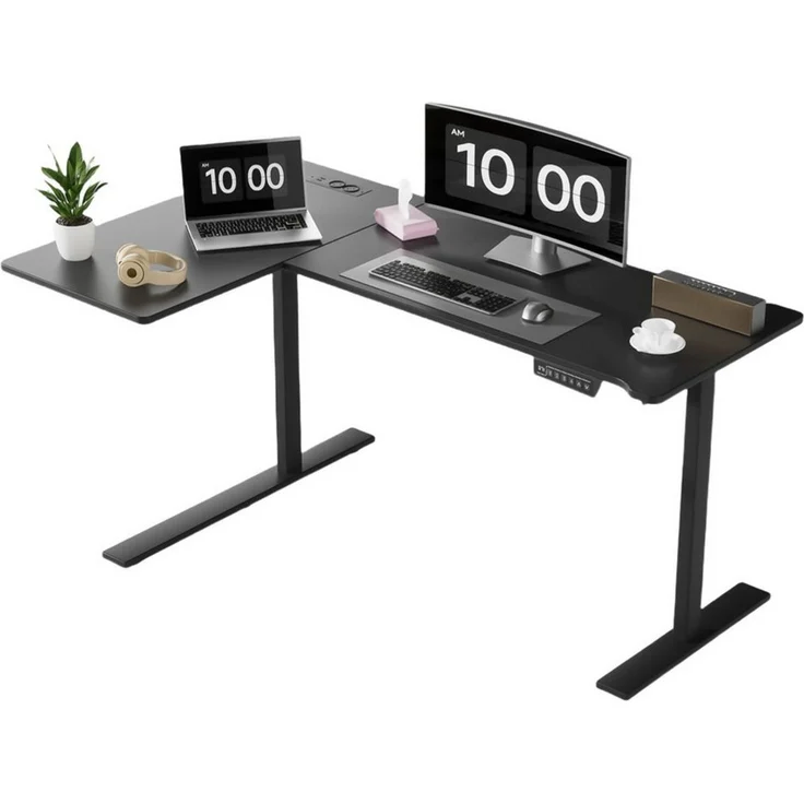 BBWL Computertisch Elektrischer höhenverstellbarer Schreibtisch mit 15 mm P2-Spanplatte (Packung, 2 AC + 2 USB Anschlüssen, Becherhalter & Kopfhörerhaken), 73–118 cm höhenverstellbar – Bild 1
