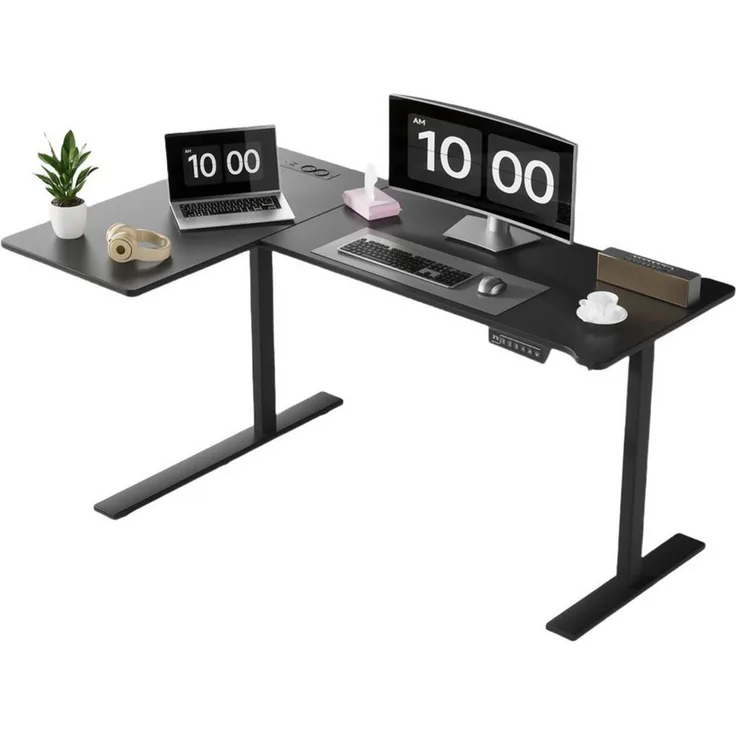 BBWL Computertisch Elektrischer höhenverstellbarer Schreibtisch mit 15 mm P2-Spanplatte (Packung, 2 AC + 2 USB Anschlüssen, Becherhalter & Kopfhörerhaken), 73–118 cm höhenverstellbar