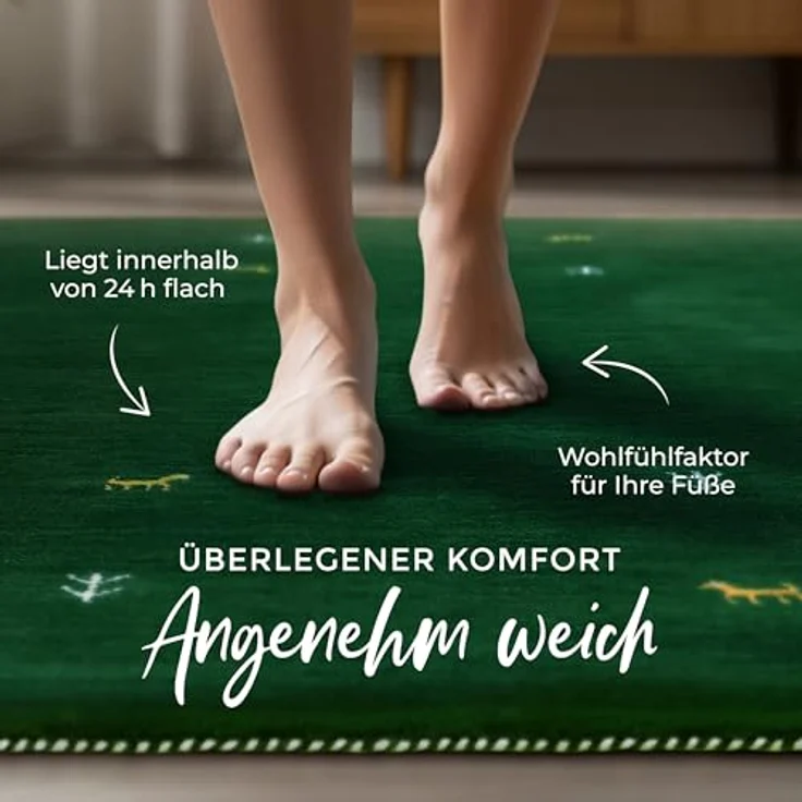 carpetfine 'Gabbeh Uni' Wollteppich, reine Wolle, Grün, 120 x 170 cm – Bild 5