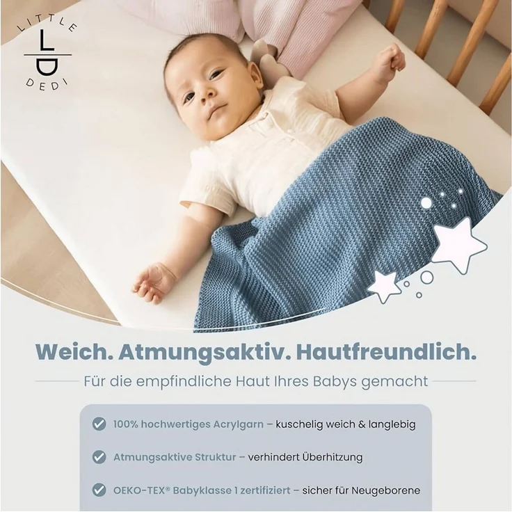 Babydecke Baby Strickdecke, Babydecke, Weich & Atmungsaktiv, 80x100cm, Rauchblau, Little Dedi – Bild 2