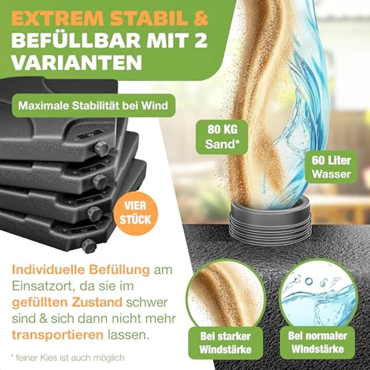 KESSER® Sonnenschirmständer 4-teilig Schirmgewicht Schirmständer für Ampelschirm Bodenkreuz 60 Liter / 80 kg befüllbar mit Wasser oder Sand Inkl. Metallverbinder Ampelschirmständer Kunststoff Schwarz – Bild 4