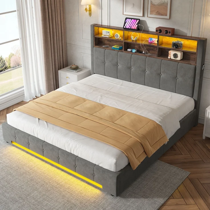 TavilaEcon Polsterbett mit Bettkasten und USB-C-Anschluss grau Liegefläche 180 × 200 cm – Bild 5