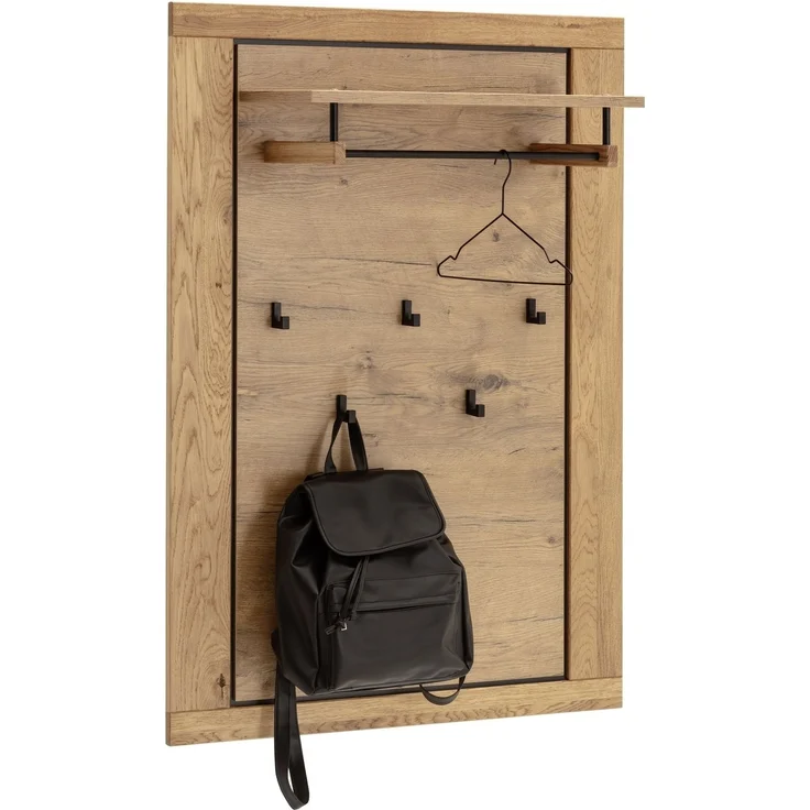 Garderobenpaneel >GRENO< 5 Haken, Ablage, Eiche teilmassiv - 80x114x27 (BxHxT) – Bild 3