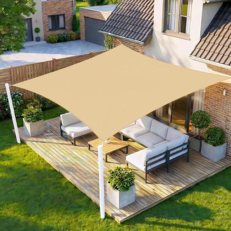 HENG FENG Sonnensegel Wasserdicht Rechteckig 4x6 m,Sonnenschutz Wetterfest PES Polyester,Windschutz Wasserabweisend mit 95% UV-Schutz für Balkon Garten Terrasse,Sand