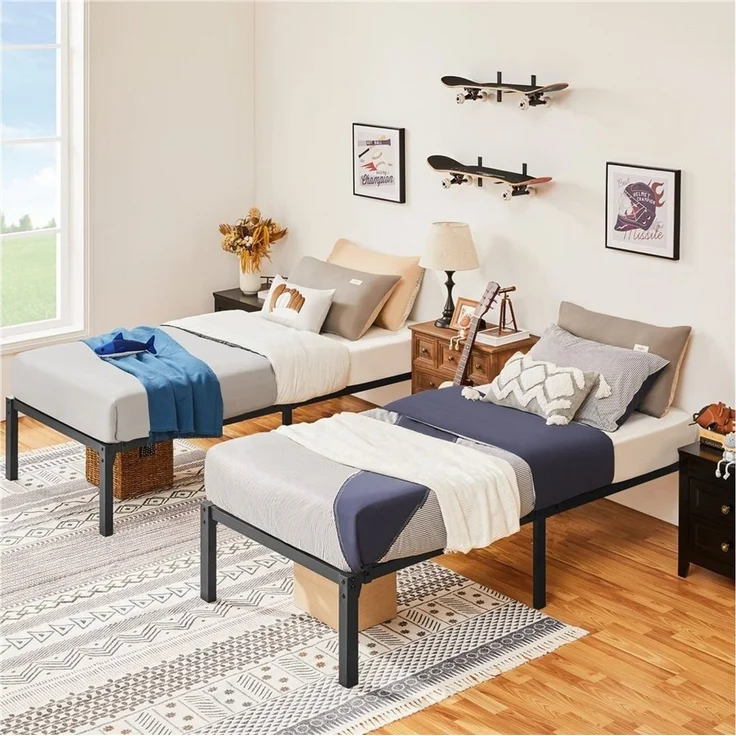 Yaheetech Bettgestell 190 x 90 cm, Metallbett Modern Jugendbett mit Lattenrost, Schwarz – Bild 2