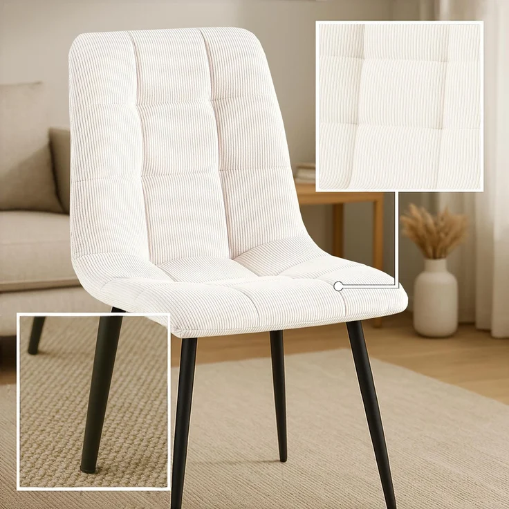 CLP 4er Set Esszimmerstuhl Tilde gepolstert mit Rückenlehne bis 150 kg belastbar,Farbe:creme;Material:Cord – Bild 4