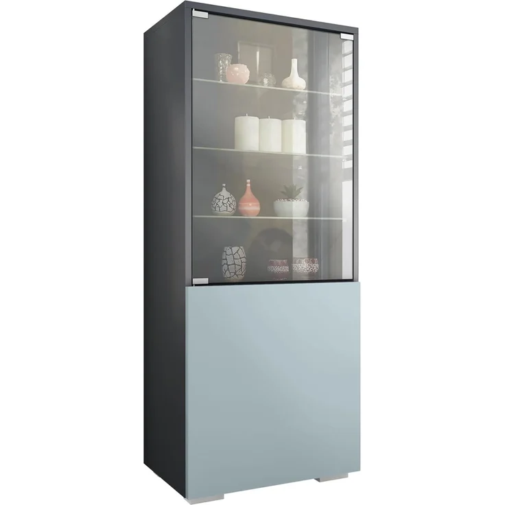 Vladon Standvitrine Granada (Vitrinenschrank, mit Glastür und Glaseinsatz) Anthrazit matt/Denim matt (50 x 122,5 x 34,5 cm) – Bild 1