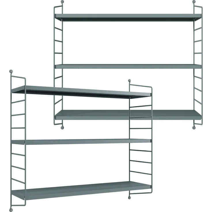 en.casa 'Strängnäs' Modulares Wandregal, 2 Stück, Stahl, Graublau, 50 x 60 x 15 cm