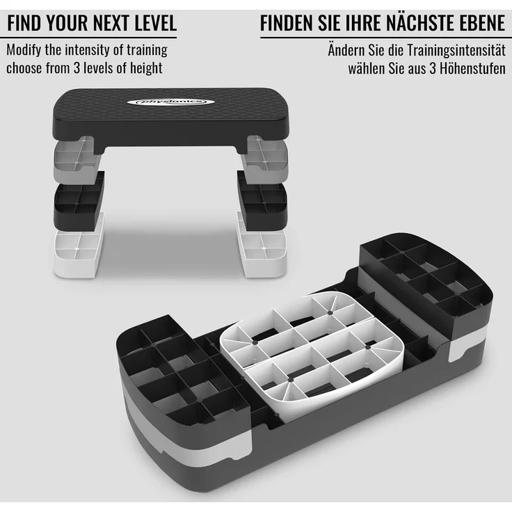 Physionics Stepper Aerobic Steppbrett - 3 Stufen (10/15/20cm), Anti-Rutsch Gummibezug – Bild 3