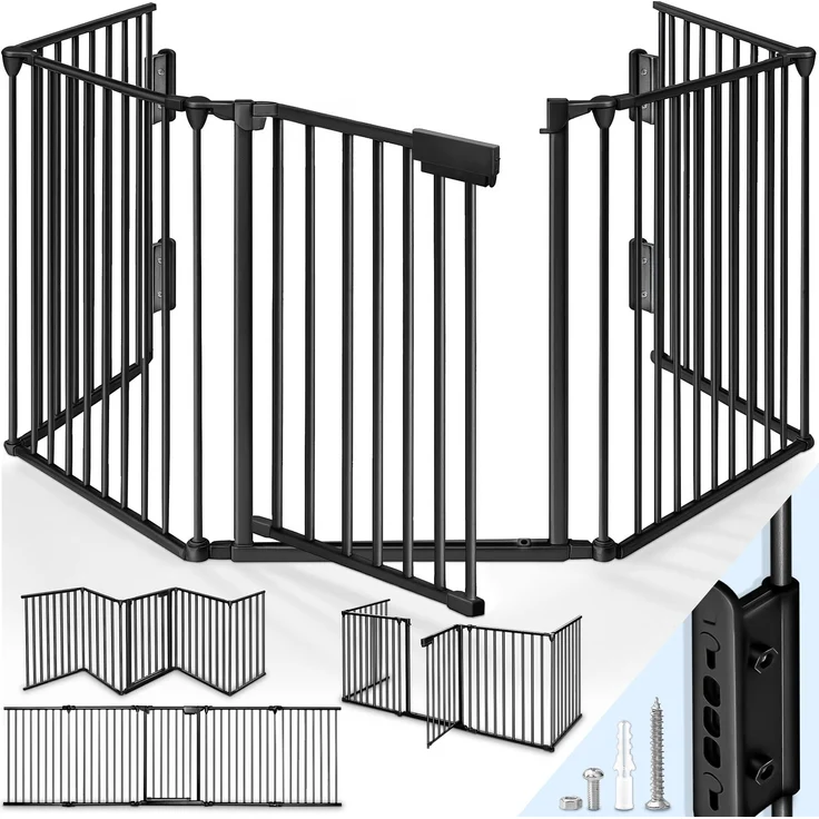 KIDUKU® Kaminschutzgitter Baby Schwarz - 420 cm Länge Absperrgitter Ofenschutzgitter Laufstall Türschutzgitter – Bild 1
