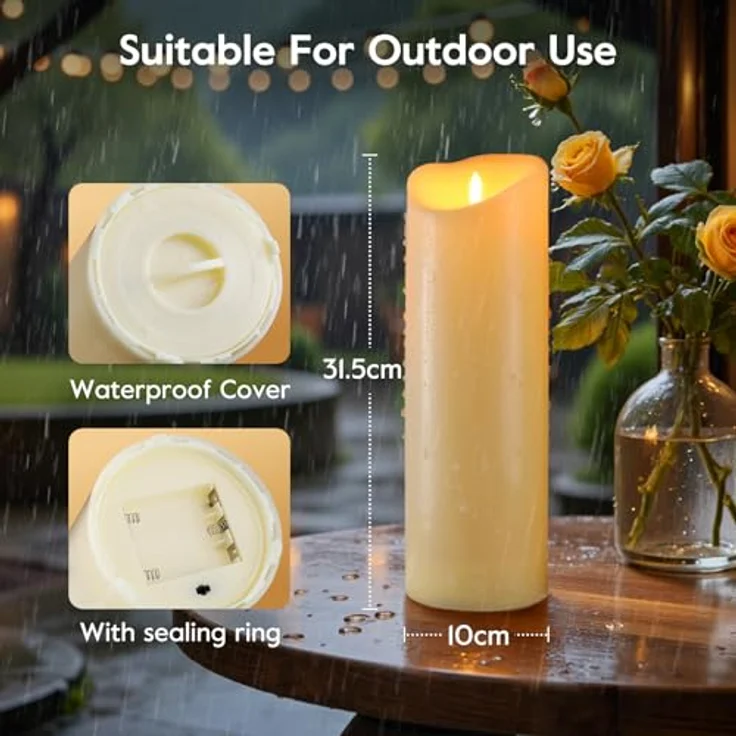 EXTSUD 31.5cm×10cm LED kerzen mit Fernbedienung Spritzwassergeschützt Led Candles mit Timer Flackernde Flamme elektrische Kerzen Batterie Outdoor Stumpenkerzen (Langlebige 500 Stunden, 1 Stück) – Bild 6