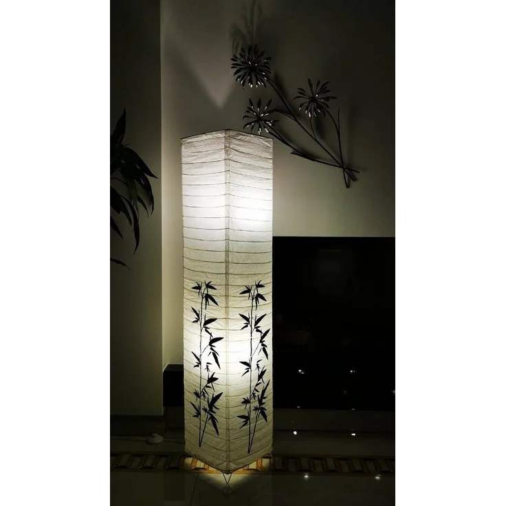 TRANGO LED Stehlampe, 1216L Modern Design LED Standlampe *KOREA* Reispapierlampe *HANDMADE* mit Bambus Motiv inkl. 2x E14 LED Leuchtmittel I Form: eckig I Höhe: ca. 125cm, Wohnraumlampe I Stehleuchte I Reispapier – Bild 5