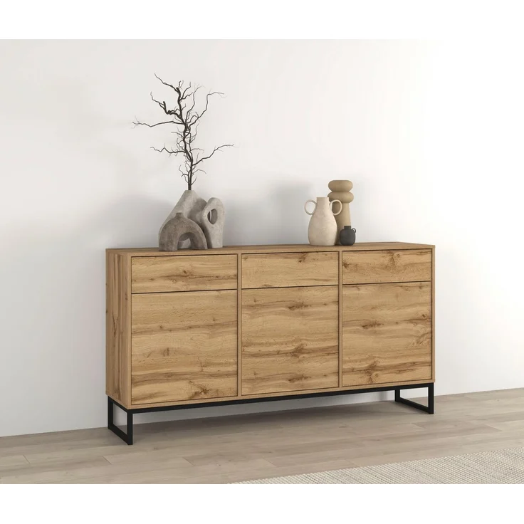 OTTO home Sideboard Loft, Breite 157 cm, grifflose Kommode 3 Türen/3 Schubkästen, Schubladenschrank mit viel Stauraum, Einlegeböden verstellbar – Bild 3