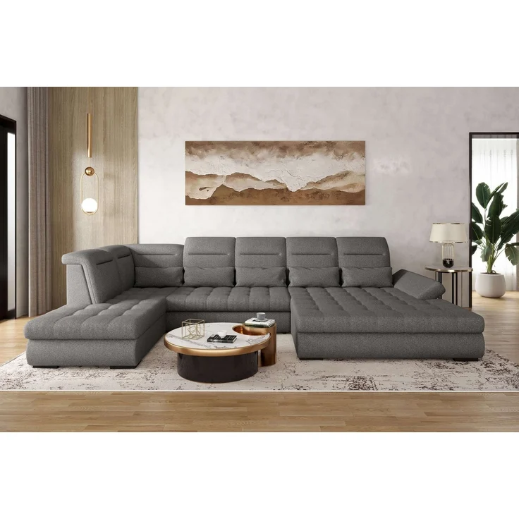 99rooms Toscana Wohnlandschaft Velours VOGUE Grau Rechts – Bild 1