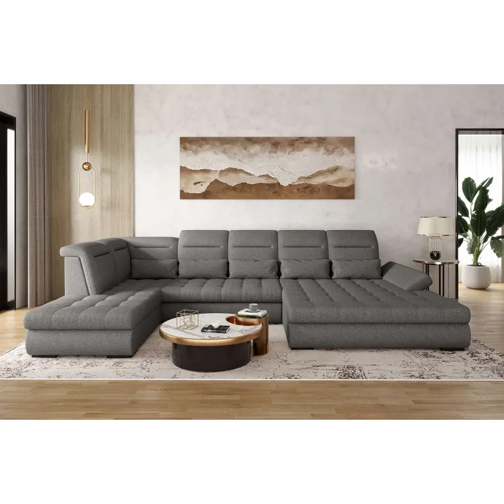 99rooms Toscana Wohnlandschaft Velours VOGUE Grau Rechts